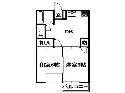 山崎ハイツII(2DK/2階)の間取り写真