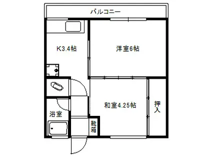 阪急箕面線 箕面駅 徒歩10分 2階建 築61年(2DK/2階)の間取り写真