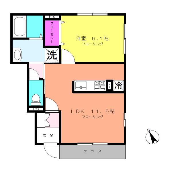 アヴニールI(1LDK/1階)の間取り写真