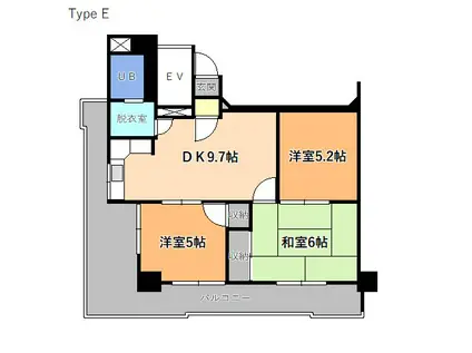 幸洋ハイツ三番町(3DK/9階)の間取り写真
