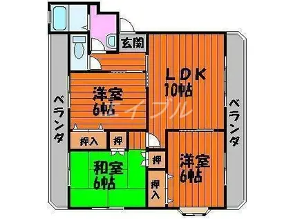 ドミール福島A(3LDK/1階)の間取り写真