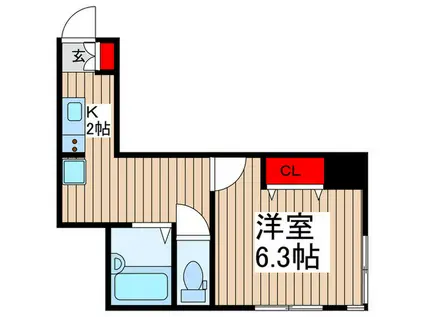 コスモプレイス東浦和(1K/3階)の間取り写真