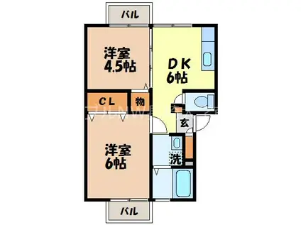 ロワベール三原(2DK/1階)の間取り写真