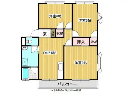 ビューラーアヅミA(3DK/2階)の間取り写真