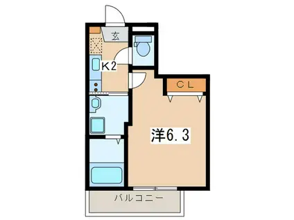 サントリーニ横浜(1K/2階)の間取り写真