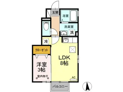 カエツリアルフィールドD-ROOM B(1LDK/1階)の間取り写真