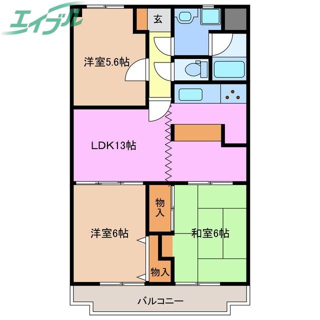コンフォトゥールII(3LDK/3階)の間取り写真