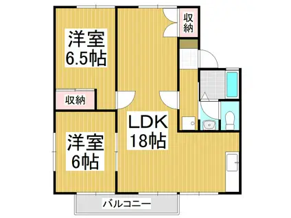 ジュネスKUBOTA B(2LDK/1階)の間取り写真