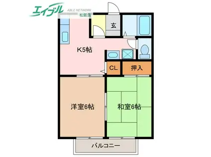 光ヶ丘コーポ北山B棟(2K/2階)の間取り写真