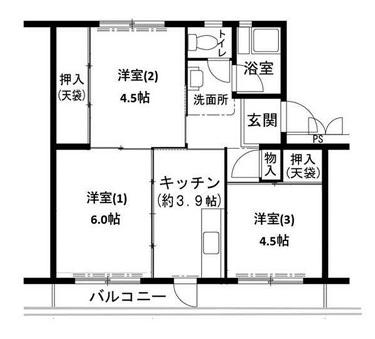 ビレッジハウス志染12号棟(3K/2階)の間取り写真