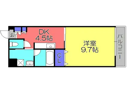 レキュリーブルー(1DK/3階)の間取り写真