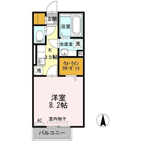 熊本市電健軍線 健軍校前駅 徒歩6分 2階建 築11年(1K/2階)の間取り写真