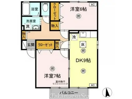 リジェール東山崎B棟(2DK/1階)の間取り写真