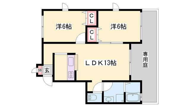 ルシエール本城(2LDK/1階)の間取り写真