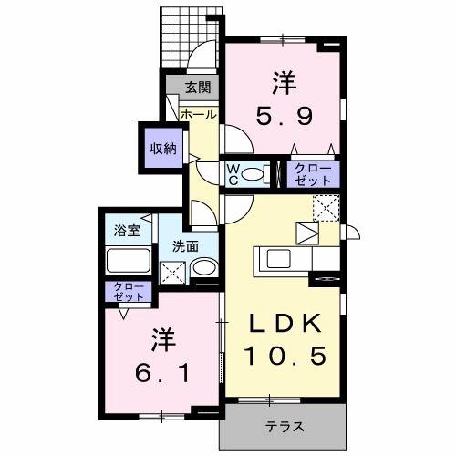 クラールプレディエC(2LDK/1階)の間取り写真