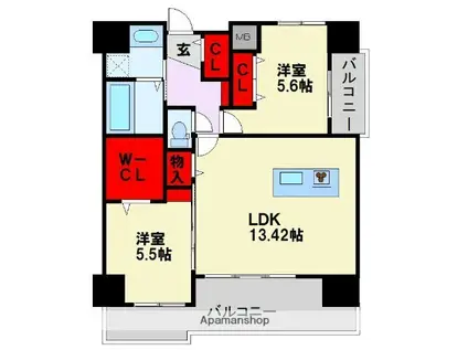 プレジデンス ざ・荒江(2LDK/4階)の間取り写真