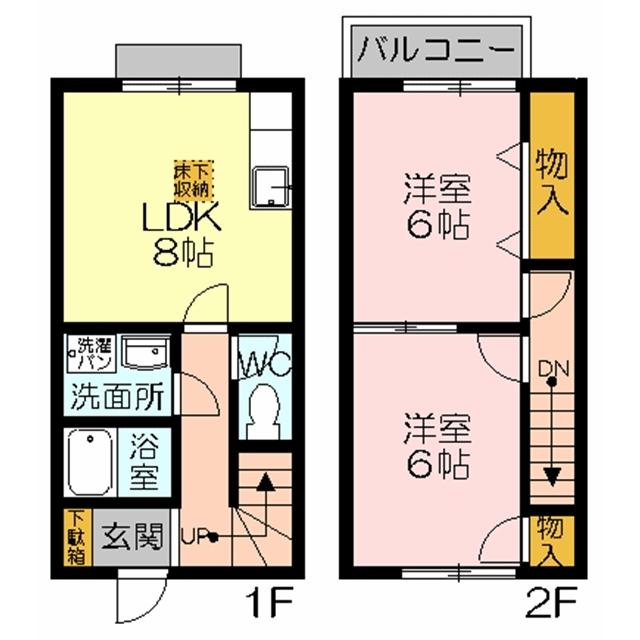 メヌエットA棟(2DK/1階)の間取り写真