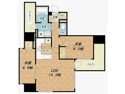 JASPER御堂筋本町(2LDK/9階)の間取り写真