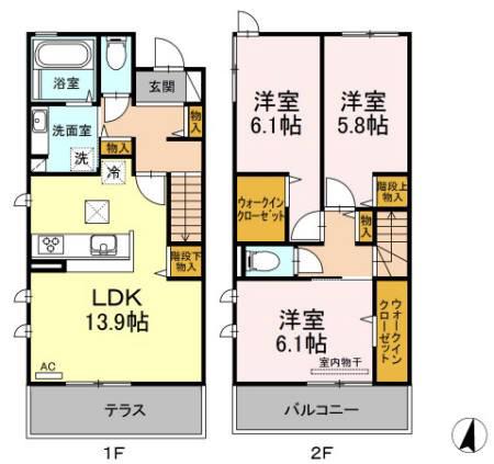 AVENIRCOURA棟(3LDK/1階)の間取り写真