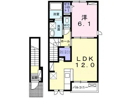 ヤングウッズ柏の葉I(1LDK/2階)の間取り写真