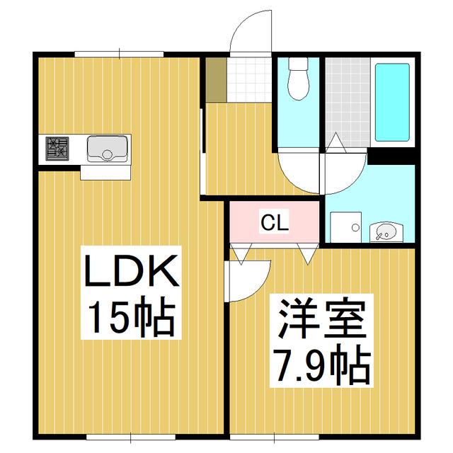 ビューラ南郷北棟(1LDK/1階)の間取り写真