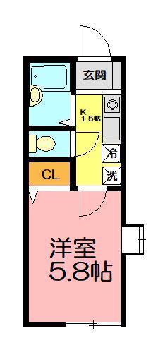 キャピタル逗子(1K/1階)の間取り写真