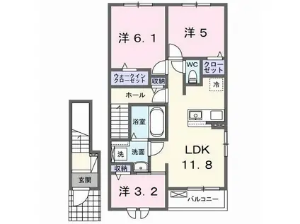 メゾンあおばIIIB(3LDK/2階)の間取り写真