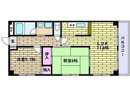 ベルベデール甲南(2LDK/4階)の間取り写真