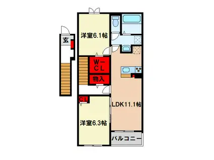 メゾン ド ヴィラ(2LDK/2階)の間取り写真