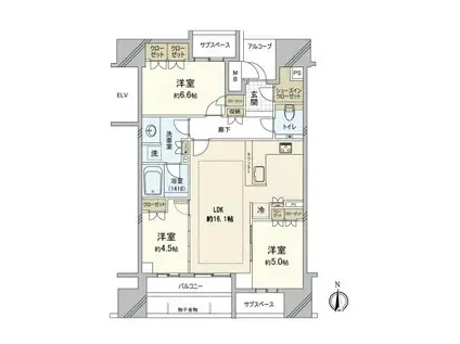 グランドメゾン上町一丁目レジデンス(3LDK/11階)の間取り写真