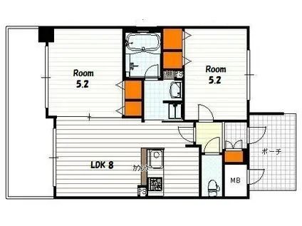 エステムプラザ京都御所ノ内REGIA(2DK/2階)の間取り写真
