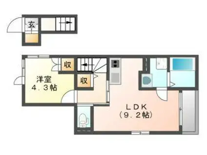 FORTUNAA棟(1LDK/2階)の間取り写真
