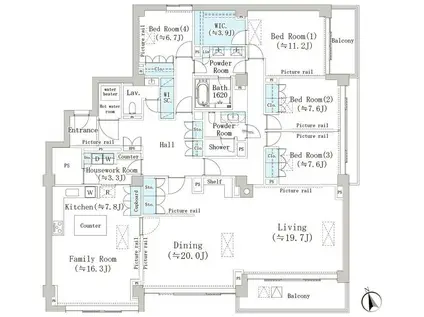 マリックス島津山(4LDK/2階)の間取り写真