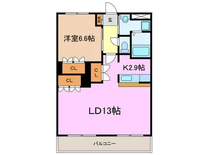 ボヌールヴィラージュ(1LDK/2階)の間取り写真