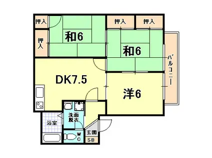 ファミール仁川IV(3DK/2階)の間取り写真