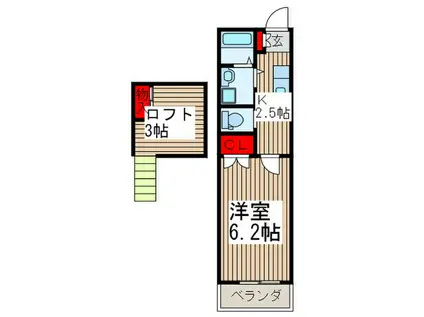 クレセントハウス(1K/2階)の間取り写真