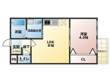 COTTO九工大前(1LDK/2階)の間取り写真