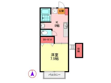 ミレニアムG(1K/1階)の間取り写真