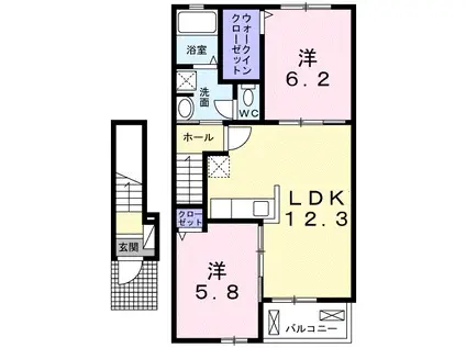 カルモ・ウーノ(2LDK/2階)の間取り写真