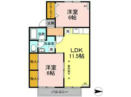 セジュール住吉II(2LDK/2階)の間取り写真