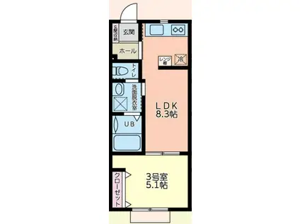 ラルーチェ中山(1LDK/1階)の間取り写真