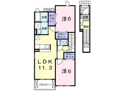 ヴィラ ウィングスII(2LDK/2階)の間取り写真