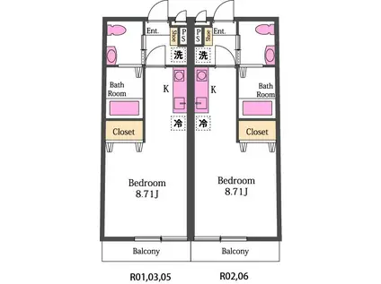 ワグテイル(ワンルーム/2階)の間取り写真