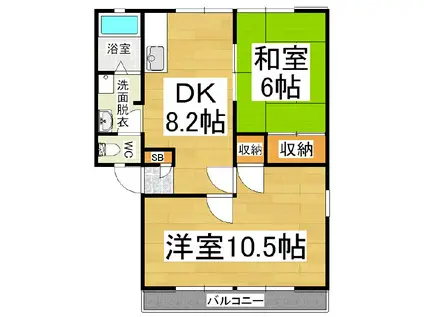 アーバン林(2DK/2階)の間取り写真