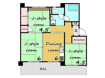 南平野10号棟(3DK/4階)の間取り写真