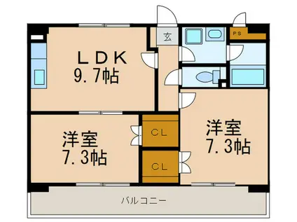 ラ・フォレ・ルアンテンヌ(2DK/4階)の間取り写真