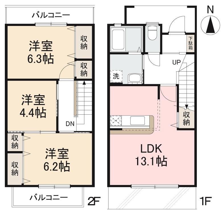 ミュージアタウン木太A・B・C・D・E・F(3LDK/1階)の間取り写真