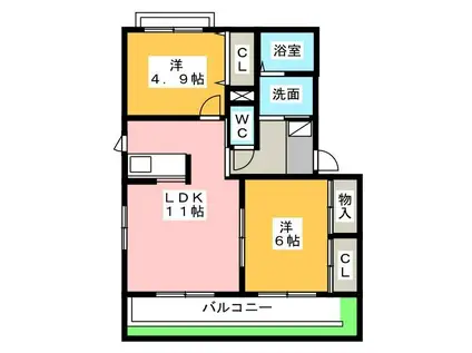 アムールC(2LDK/1階)の間取り写真