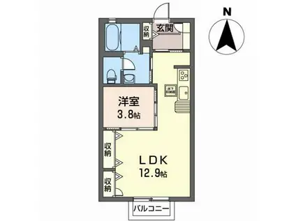 グリーンヒル(1LDK/1階)の間取り写真
