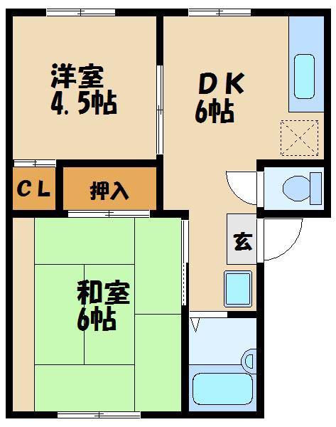 ホワイトポピンズ(2DK/2階)の間取り写真